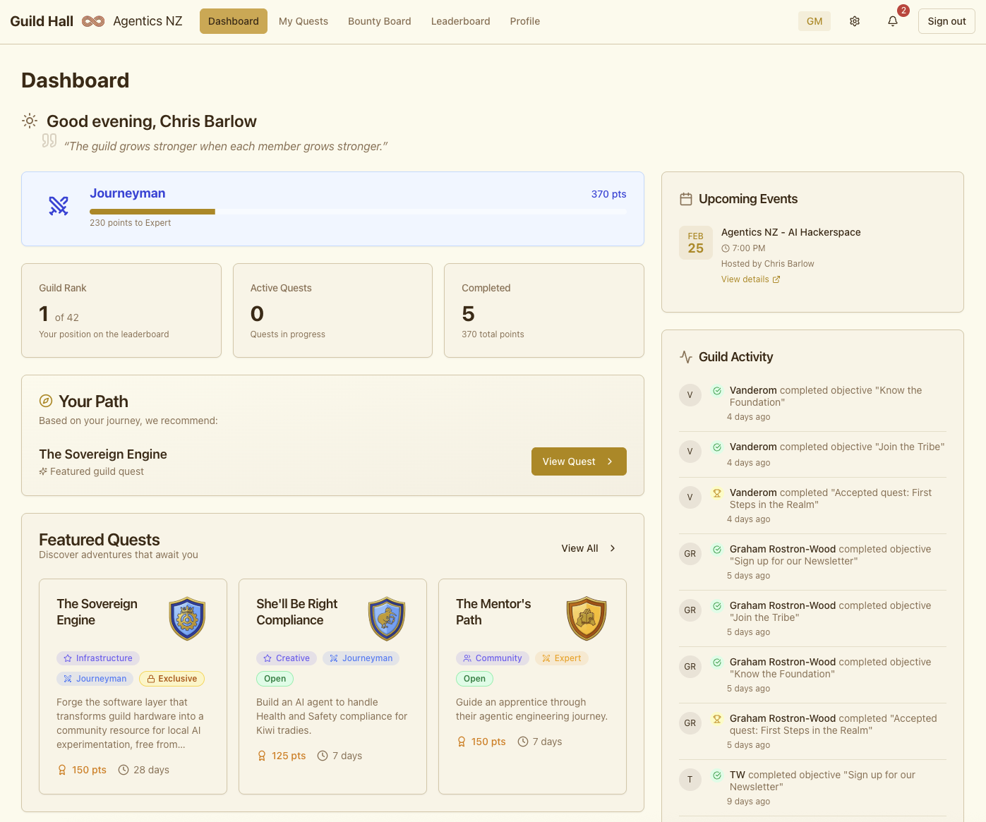 Guild Hall Dashboard